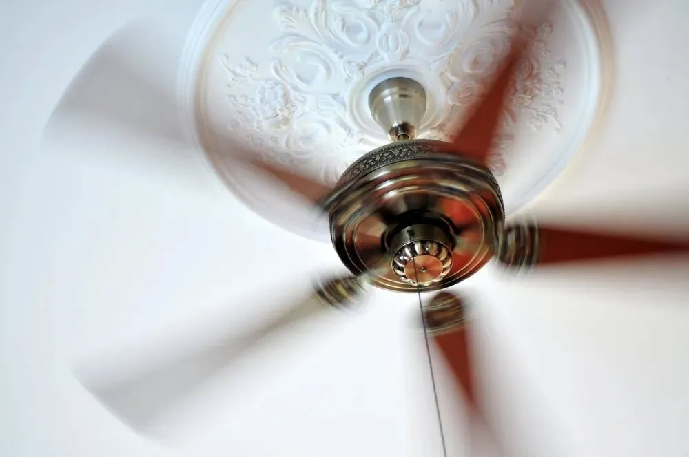 a ceiling fan with a white ceiling